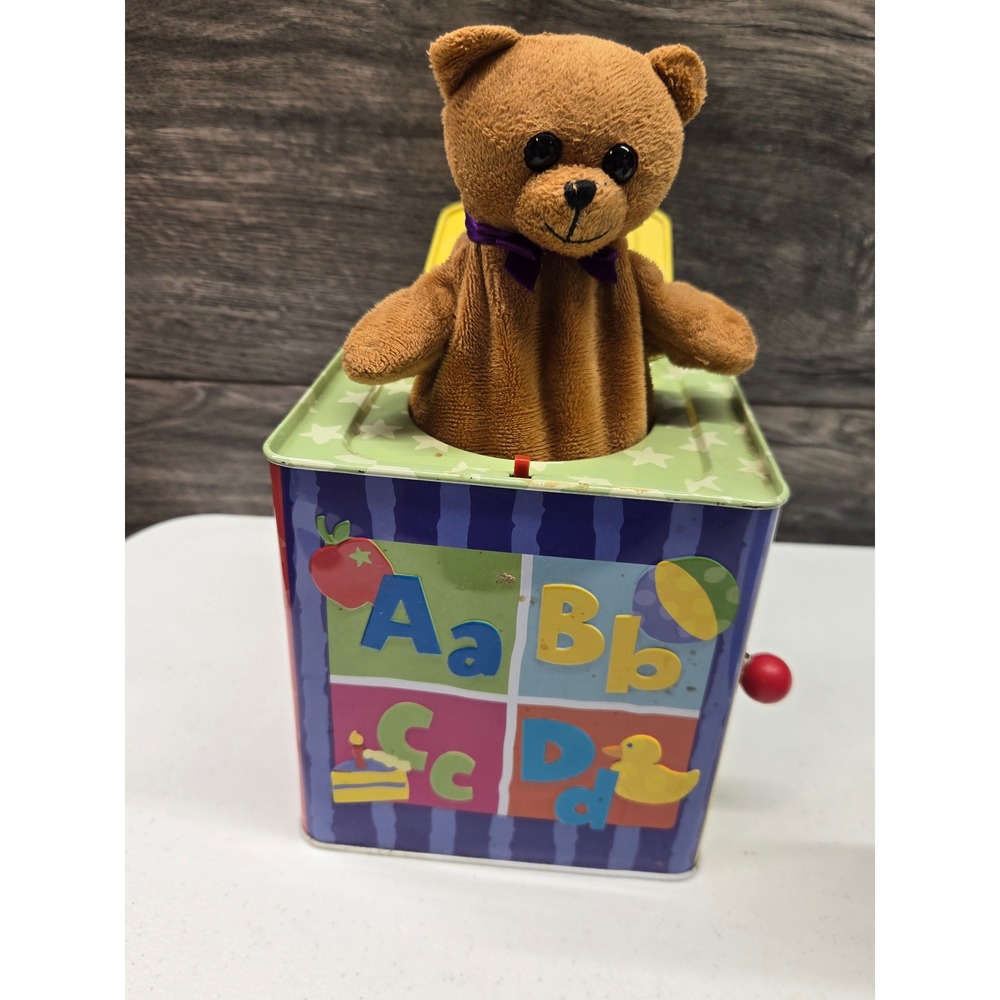 Imaginarium Jack in the Box‎ Plush Brown Bear Musical Tin Toy ABCs Numbers